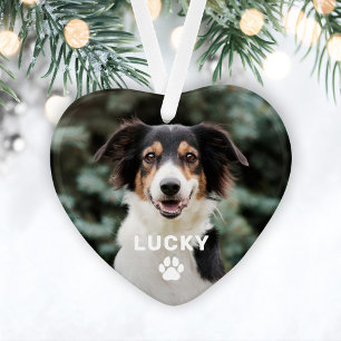 Personalisierter Hund Fotoabdruck auf Herzanhänger Ornament