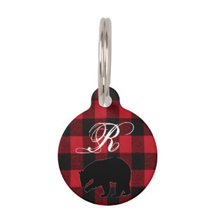 Personalisierter Hund-ID-Tag Rotes Buffalo Kariert Haustiermarke
