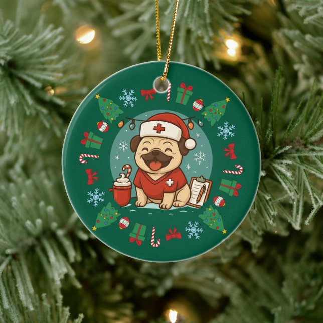 Personalisierter Hund Krankenpflege Weihnachten Ni Keramik Ornament (Baum)