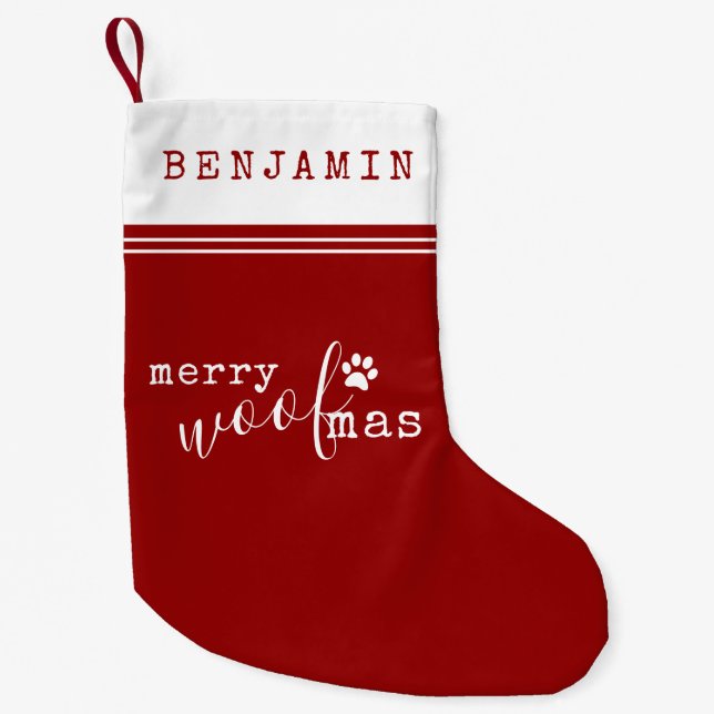 Personalisierter Hund Merry WOOFmas Kleiner Weihnachtsstrumpf (Vorderseite)