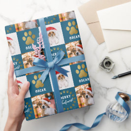 Personalisierter Hund mit 2 Fotos Hund Welpe Blue  Geschenkpapier