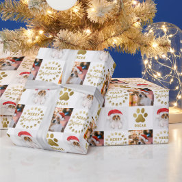 Personalisierter Hund mit 2 Fotos Welpe, weiße Gol Geschenkpapier