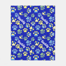 Personalisierter Hund mit blauen Paws Fleecedecke