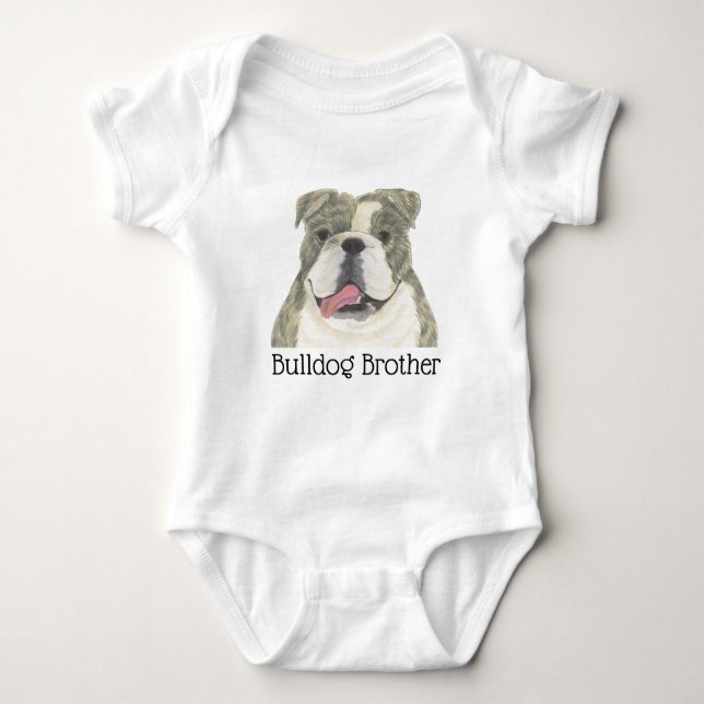 Personalisierter Hund mit weißem englischem Bulldo Baby Strampler (Vorderseite)