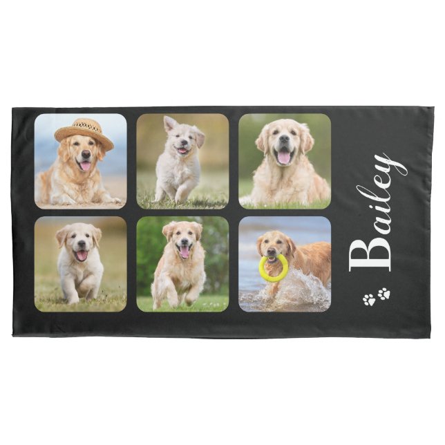 Personalisierter Hund über 6 Foto Monogramm Name  Kissenbezug (Vorderseite)