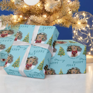 Personalisierter Hund und Familienfoto Weihnachtsb Geschenkpapier