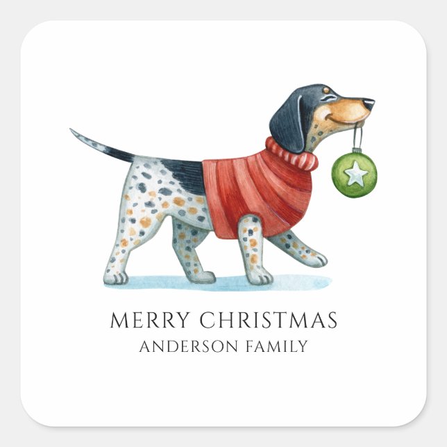 Personalisierter Hund Wasserfarben Weihnachten Quadratischer Aufkleber (Vorderseite)