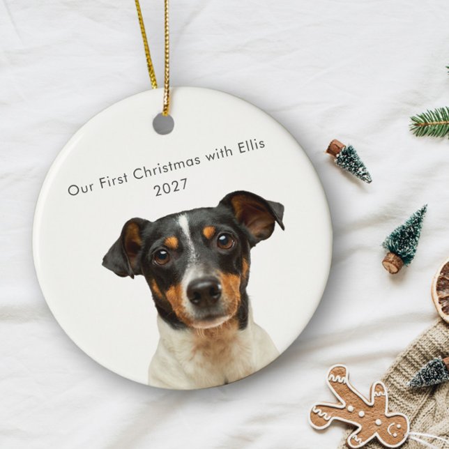 Personalisierter Hundehund Foto Name Erste Weihnac Keramik Ornament (Von Creator hochgeladen)