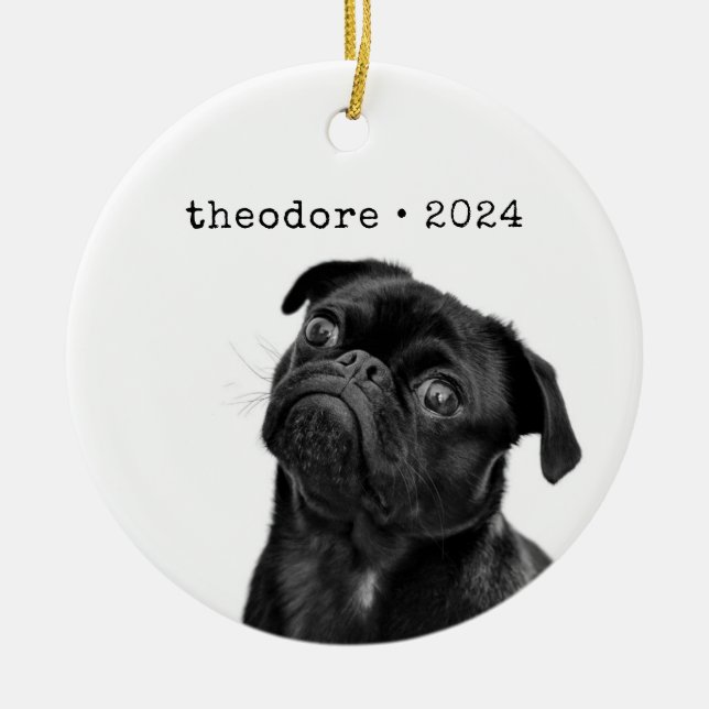 Personalisierter Hundehund Foto Name Sake Weihnach Keramik Ornament (Vorne)