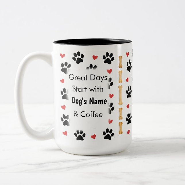 Personalisierter Hundename Foto-Tasse Geschenk Zweifarbige Tasse (Links)