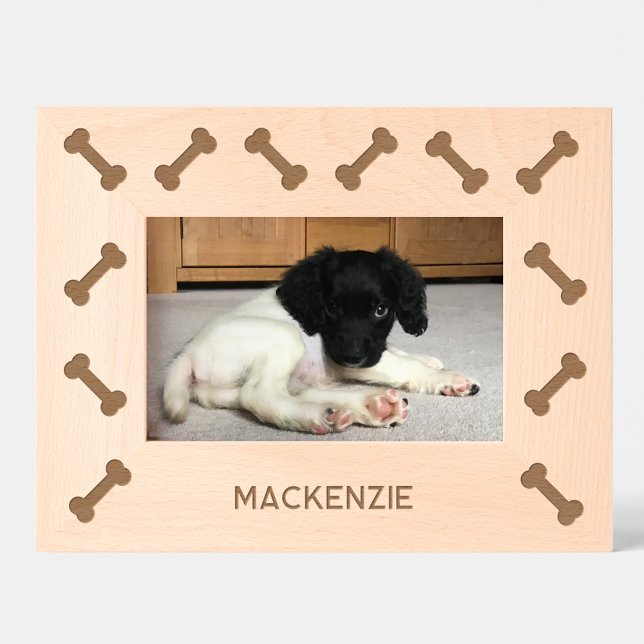 Personalisierter Hundename Fun Knochen Geätzte Rahmen (Fun personalize dog name bones pattern etched wooden frame for pet lovers)