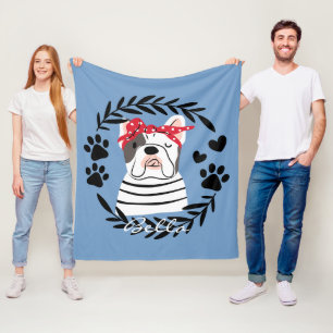 Personalisierter Hundename weiblicher Bulldog Fleecedecke