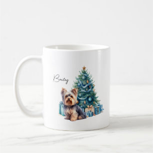 Personalisierter Hundename Yorkie mit Weihnachtsba Kaffeetasse