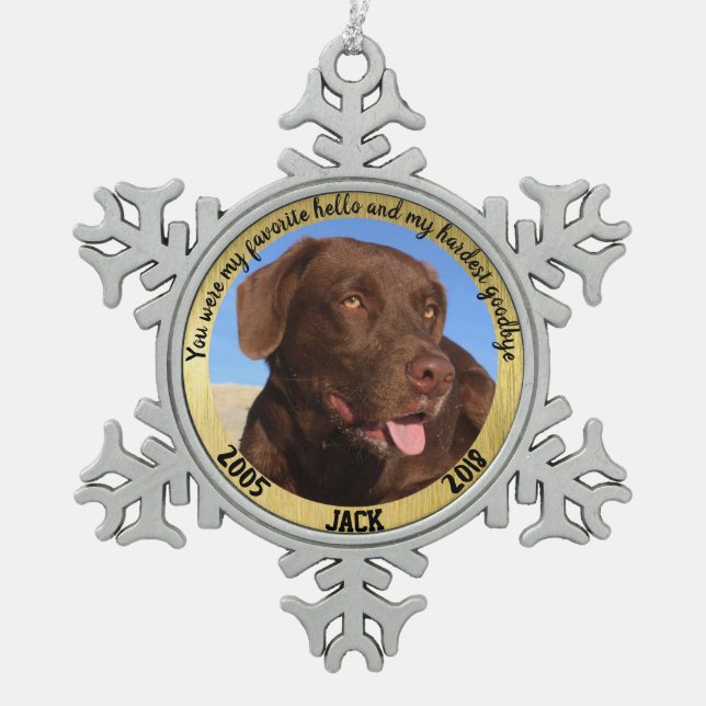 Personalisierter Hundeplan Mein Favorit Hallo Schneeflocken Zinn-Ornament (Vorderseite)