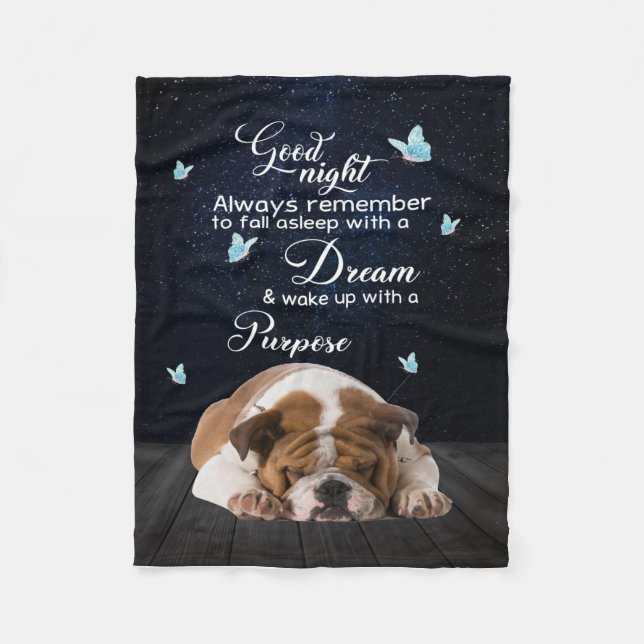 Personalisierter Hundeschöpsel, Bulldog gute Nacht Fleecedecke (Vorderseite)