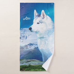 Personalisierter Husky-Hund Badehandtuch