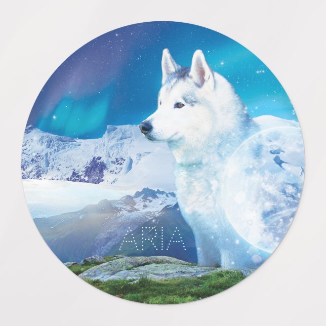 Personalisierter Husky-Hund Etiketten (Design 3)