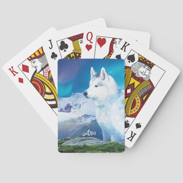 Personalisierter Husky-Hund Spielkarten (Rückseite)