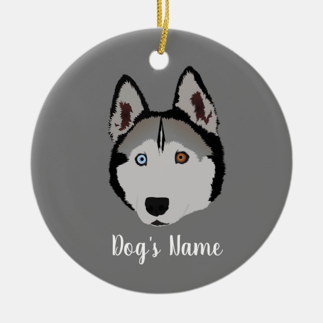 Personalisierter Husky mit verschiedenen Augenfarb Keramik Ornament (Vorne)