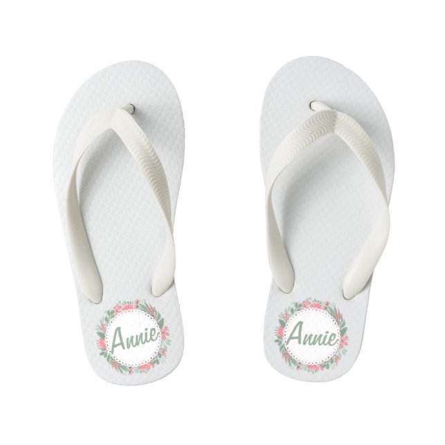 Personalisierter Individuelle Name Blumenkraut Fli Kinderbadesandalen (Fußbett)