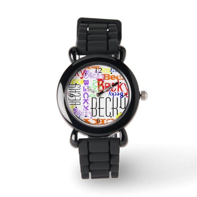 Personalisierter Individuelle Name Collage farbenf Armbanduhr (Vorderseite)