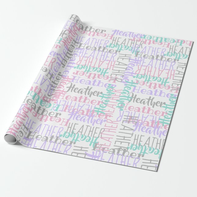 Personalisierter Individuelle Name Collage Pink Ge Geschenkpapier (Ungerollt)