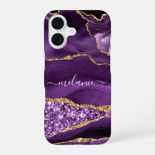 Personalisierter Individuelle Name Lila Glitzer iPhone 16 Hülle