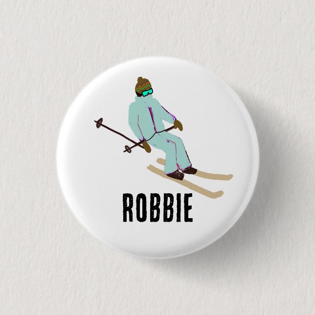 Personalisierter Individuelle Name Retro Ski Openi Button (Vorderseite)