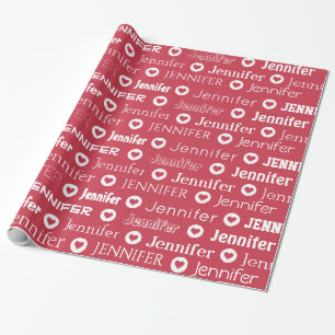 Personalisierter Individuelle Name Rosa Herzmuster Geschenkpapier