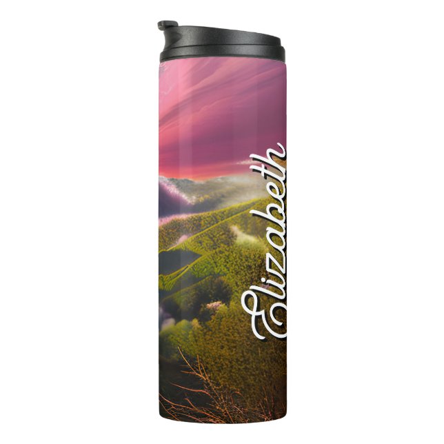 Personalisierter Individuelle Name Rosa Leuchtende Thermosbecher (Nach rechts gedreht)