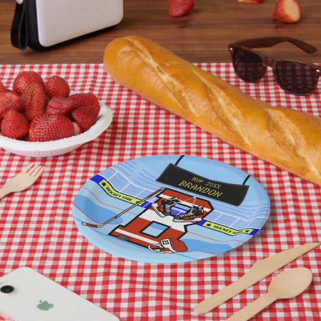 Personalisierter Initial B Eishockey Pappteller (Picknick)