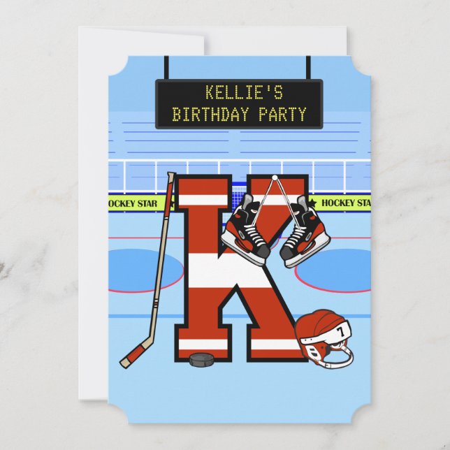 Personalisierter Initialbrief K Ice Hockey Einladung (Vorderseite)
