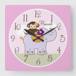 Personalisierter Jacana-Affe auf Elephant Baby Clo Quadratische Wanduhr
