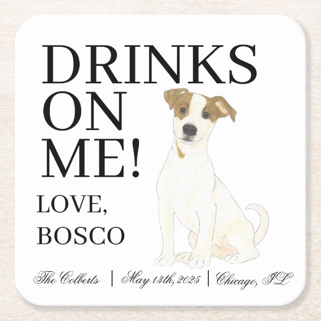 Personalisierter Jack Russell Terrier Dog Wedding Rechteckiger Pappuntersetzer (Vorderseite)