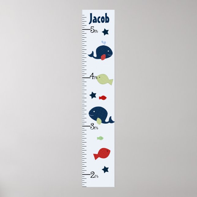 Personalisierter Jackson Whale/Fish Growth Chart Poster (Vorne)