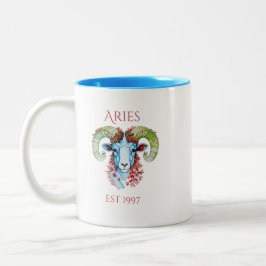 Personalisierter Jahres-Blumen-Aries-Zweifarben-Mu Zweifarbige Tasse