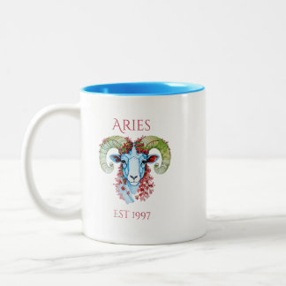 Personalisierter Jahres-Blumen-Aries-Zweifarben-Mu Zweifarbige Tasse