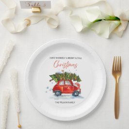 Personalisierter Jahrgang Weihnachten - Rotes Auto Pappteller