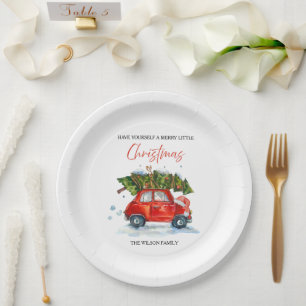 Personalisierter Jahrgang Weihnachten - Rotes Auto Pappteller