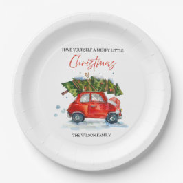 Personalisierter Jahrgang Weihnachten - Rotes Auto Pappteller
