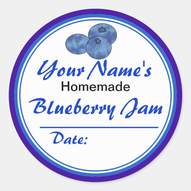 Personalisierter Jam Jar Labels Blueberry Jam Roun Runder Aufkleber (Vorderseite)
