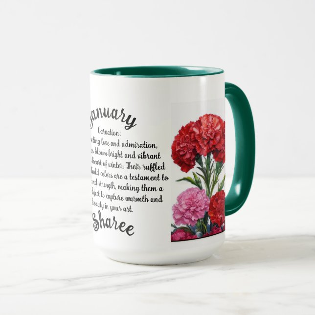 Personalisierter Januar Blume Tasse (VorderseiteRechts)