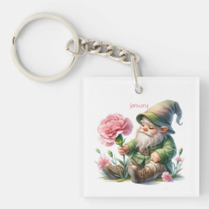 Personalisierter Januar Geburtsmonat Garten Gnome Schlüsselanhänger