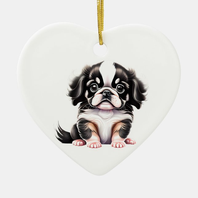 Personalisierter japanischer Chin Welppy Keramik Ornament (Vorne)
