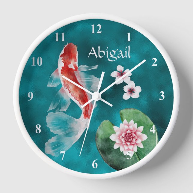 Personalisierter japanischer Koi-Fisch, Kirschblüt Uhr (Vorderseite)