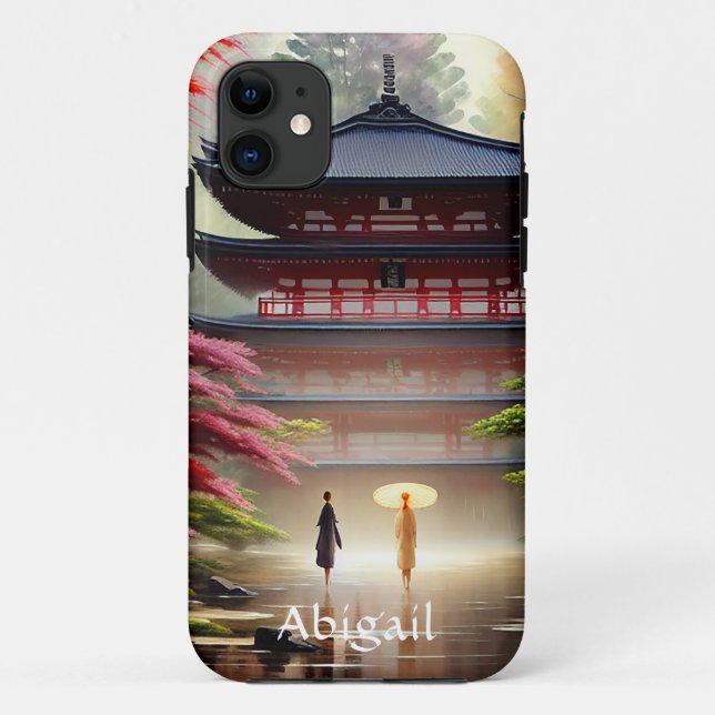Personalisierter japanischer Wassertempel, Grüne Case-Mate iPhone Hülle (Rückseite)
