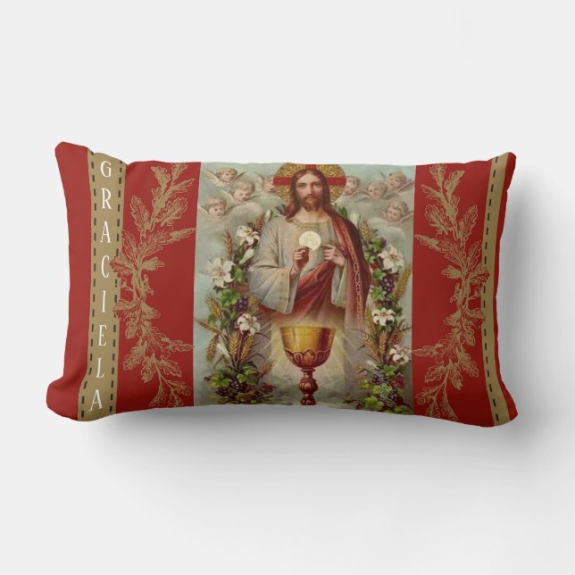 Personalisierter Jesus Erste Heilige Kommune Lendenkissen (Vorderseite)