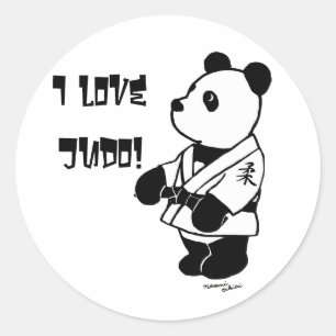 Personalisierter Judo-Panda-Cartoon-schwarzer Gurt Runder Aufkleber