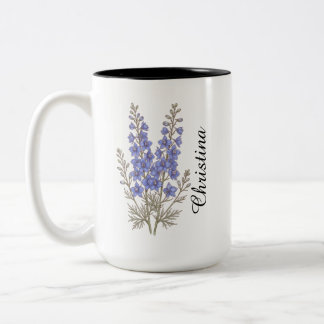 Personalisierter Juli-Rittersporn-Geburtsblumen-Be Zweifarbige Tasse