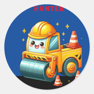 Personalisierter Junge-Dampfwalze Runder Aufkleber